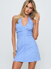 Eyre Halter Mini Dress Blue Stripe