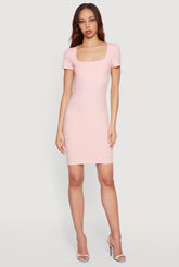 Short Sleeve Square Neck Mini Dress