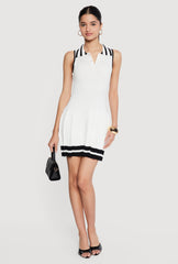 Varsity Stripe Pleated Polo Mini Dress