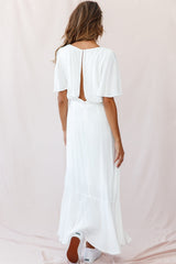 Friday Surplice Neckline Front Split Maxi Dress White