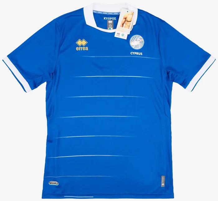 Blue sports jersey with branding on a white background