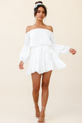 Frida Off-Shoulder Waist Tie Dress White