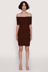 Rib Knit Fold Over Off the Shoulder Mini Dress