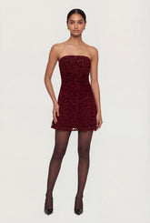 Leopard Velvet Burnout Strapless Tiered Mini Dress