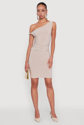 Asymmetrical Shoulder Ruched Side Mini Dress
