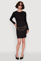 Ribbed Knit Long Sleeve Mini Dress