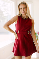 Liza Crimson Belted Mini Dress