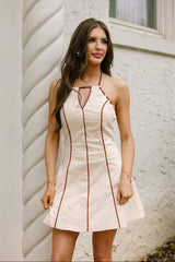 Nyla Beige & Brown Flare Mini Dress