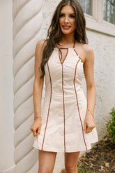 Nyla Beige & Brown Flare Mini Dress