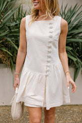 Stevie Oatmeal Buttoned Flare Mini Dress