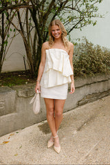 Daphne Cream Flare Strapless Mini Dress