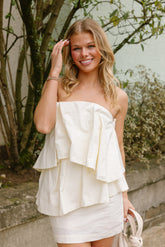 Daphne Cream Flare Strapless Mini Dress