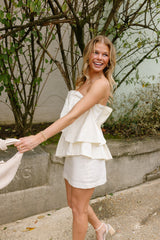 Daphne Cream Flare Strapless Mini Dress