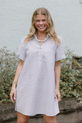 Leona Mocha & White Stripe Mini Dress