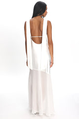 Second Glances Cowl Neck Backless Maxi Dress Oyster