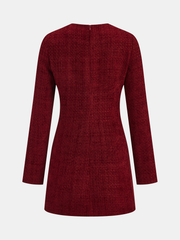 Metal Buckle Tweed Mini Dress