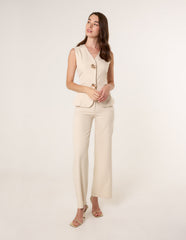 Tailored Flower Button Front Sleeveless Vest