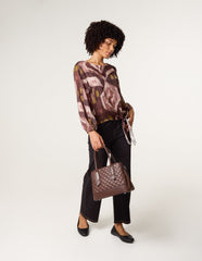 Tie Knot Metallic Chiffon Blouse