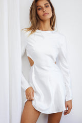 Northern Lights Long Sleeve Open Back Satin Mini Dress Ivory
