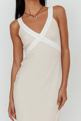 Zariah V-Neck Maxi Dress Beige