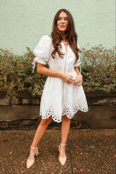 Belinda White Zip-Up Eyelet Mini Dress