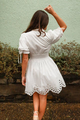 Belinda White Zip-Up Eyelet Mini Dress