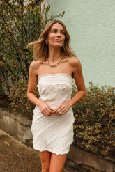 Emmie Cream Textured Strapless Mini Dress