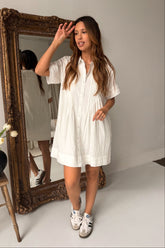 Jenny White Pleated Button-Up Mini Dress