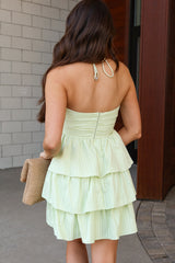 Cierra Light Green Tiered Halter Mini Dress