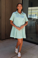 Trista Green & White Striped Mini Dress