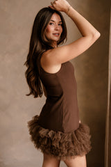 Scarlett Brown Tulle Trim Mini Dress
