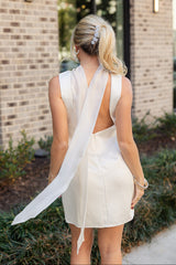 Lena Ivory Satin Scarf Tie Mini Dress