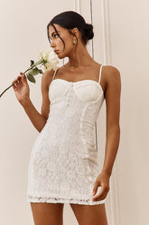 Take A Risk Lace Satin Trim Mini Dress White