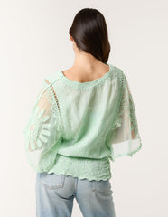 Sun Flower Lace Sleeve Blouse