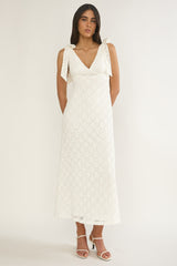 Mykonos Morning Tied Shoulder Maxi Dress Crochet White