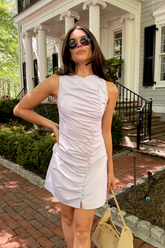 Amelia Lavender Ruched & Buttoned Mini Dress