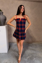 Leslie Navy & Red Plaid Mini Dress
