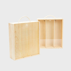 BW03 3 Bottle Sliding Lid Wooden Box