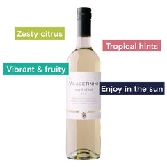 Casa de Vilacetinho, Vinho Verde 2021. Notes: Zesty Citrus, tropical hints, vibrant & fruity, Enjoy in the Sun.