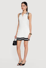 Varsity Stripe Pleated Polo Mini Dress