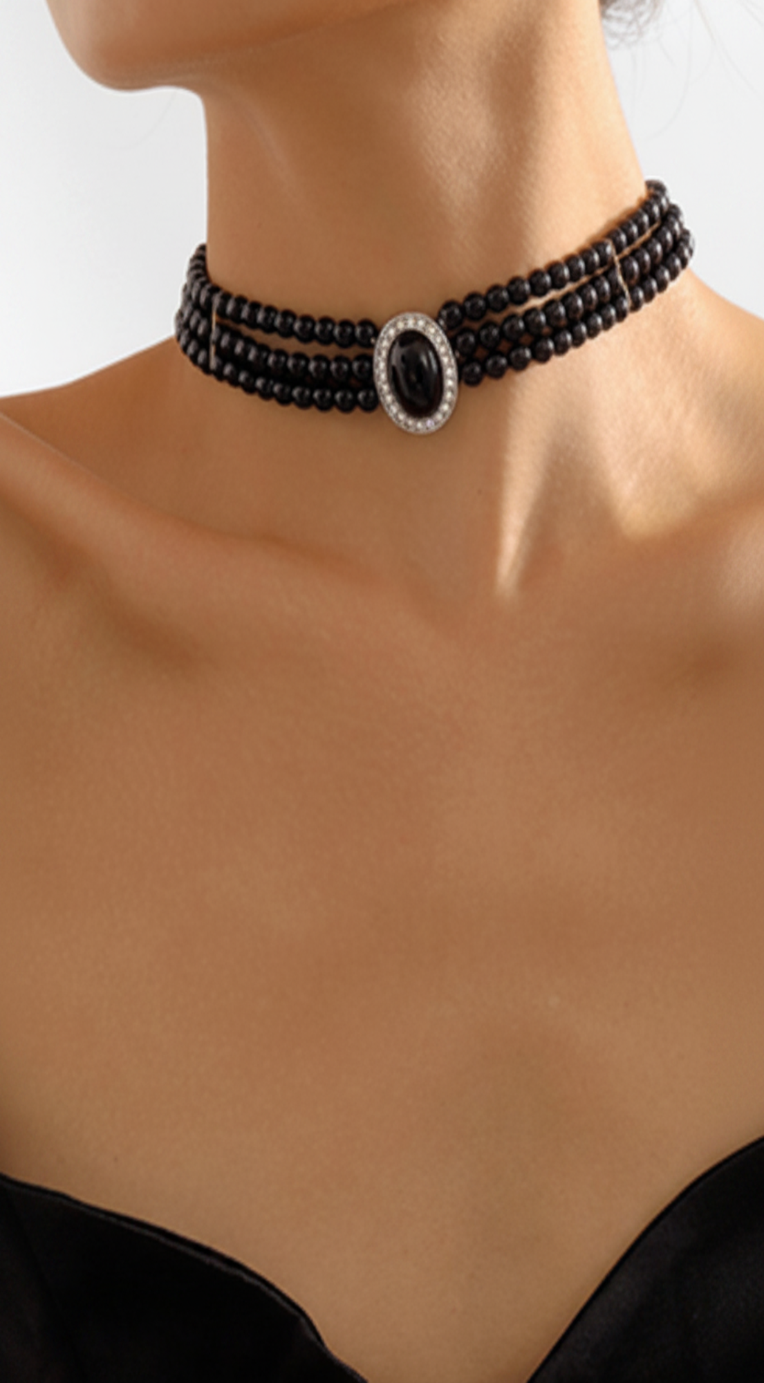 Kaya Vintage Pearl Choker Necklace - Black