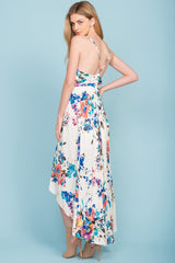 Sloan Hi Low Floral Print Midi Dress White