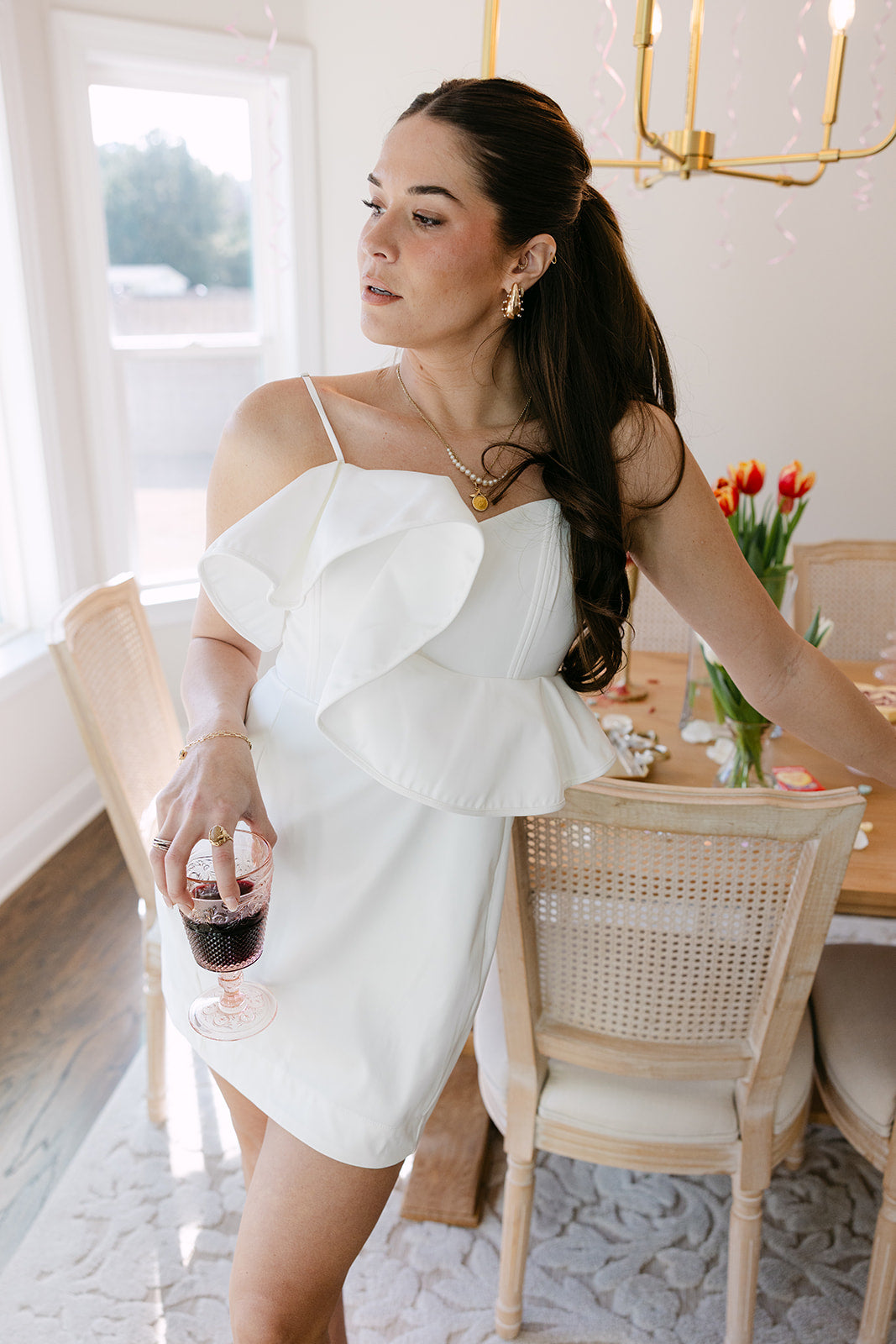 Mila White Ruffled Sweetheart Mini Dress