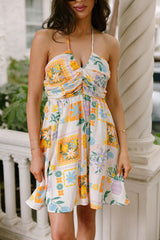 June Cream Multi Floral Tropical Mini Dress