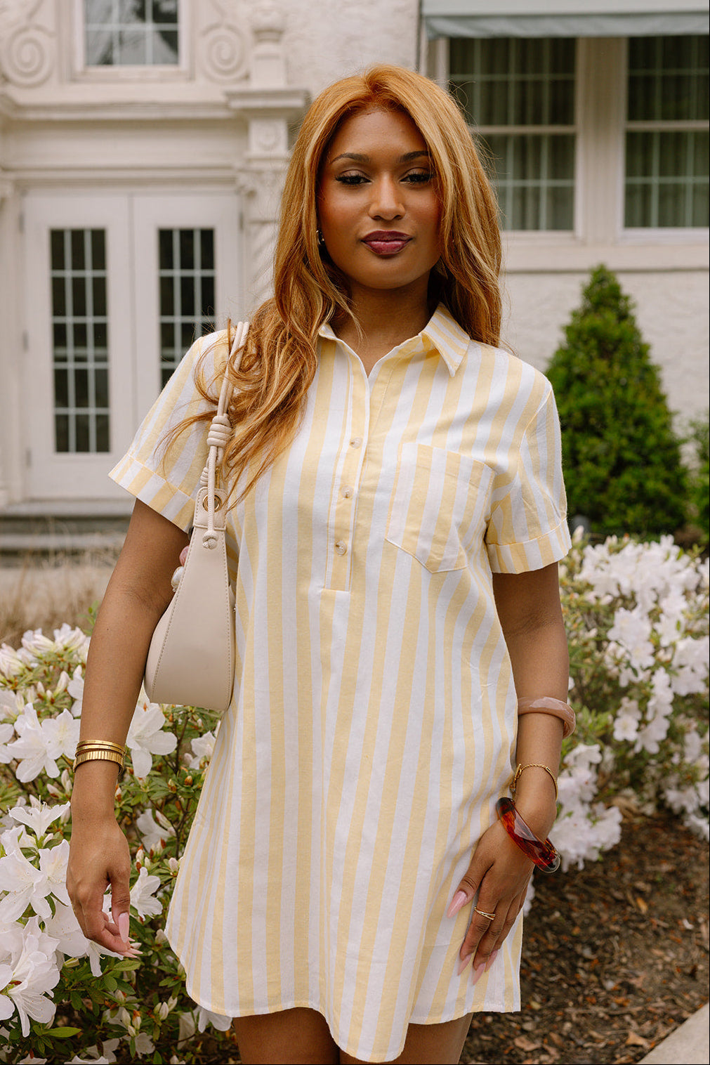 Saylor Yellow & White Stripe Mini Dress