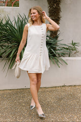 Stevie Oatmeal Buttoned Flare Mini Dress