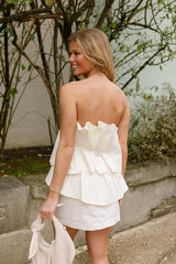Daphne Cream Flare Strapless Mini Dress