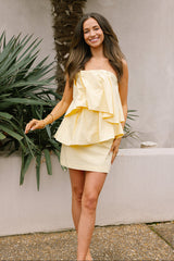Daphne Yellow Flare Strapless Mini Dress
