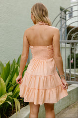 Elaina Peach Gingham Flare Mini Dress