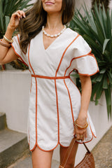 Camila Natural & Rust Scallop Mini Dress
